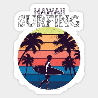 Retro Hawaii Beach Surfer Longboard Aloha Sticker